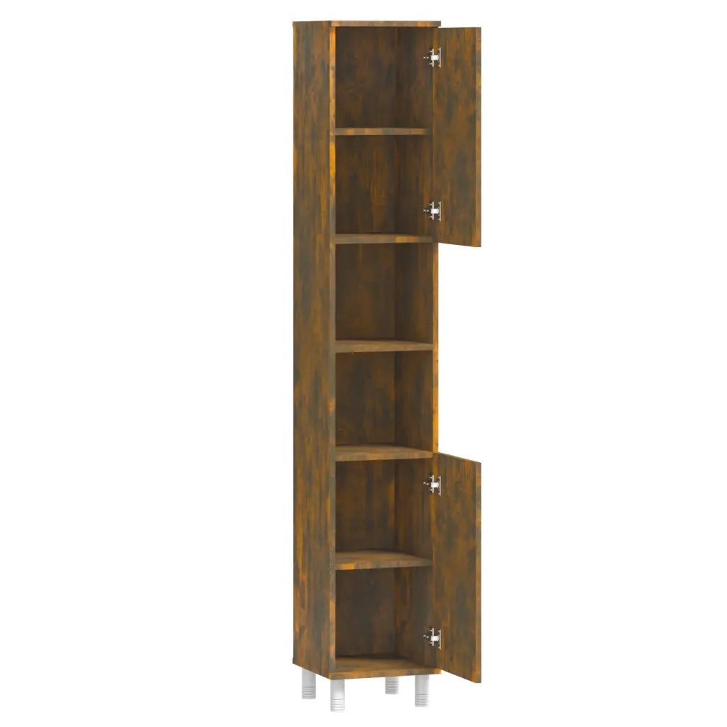 Armadietto Bagno | Armadio da bagno Rovere Fumo 30x30x179 cm in Legno Multistrato