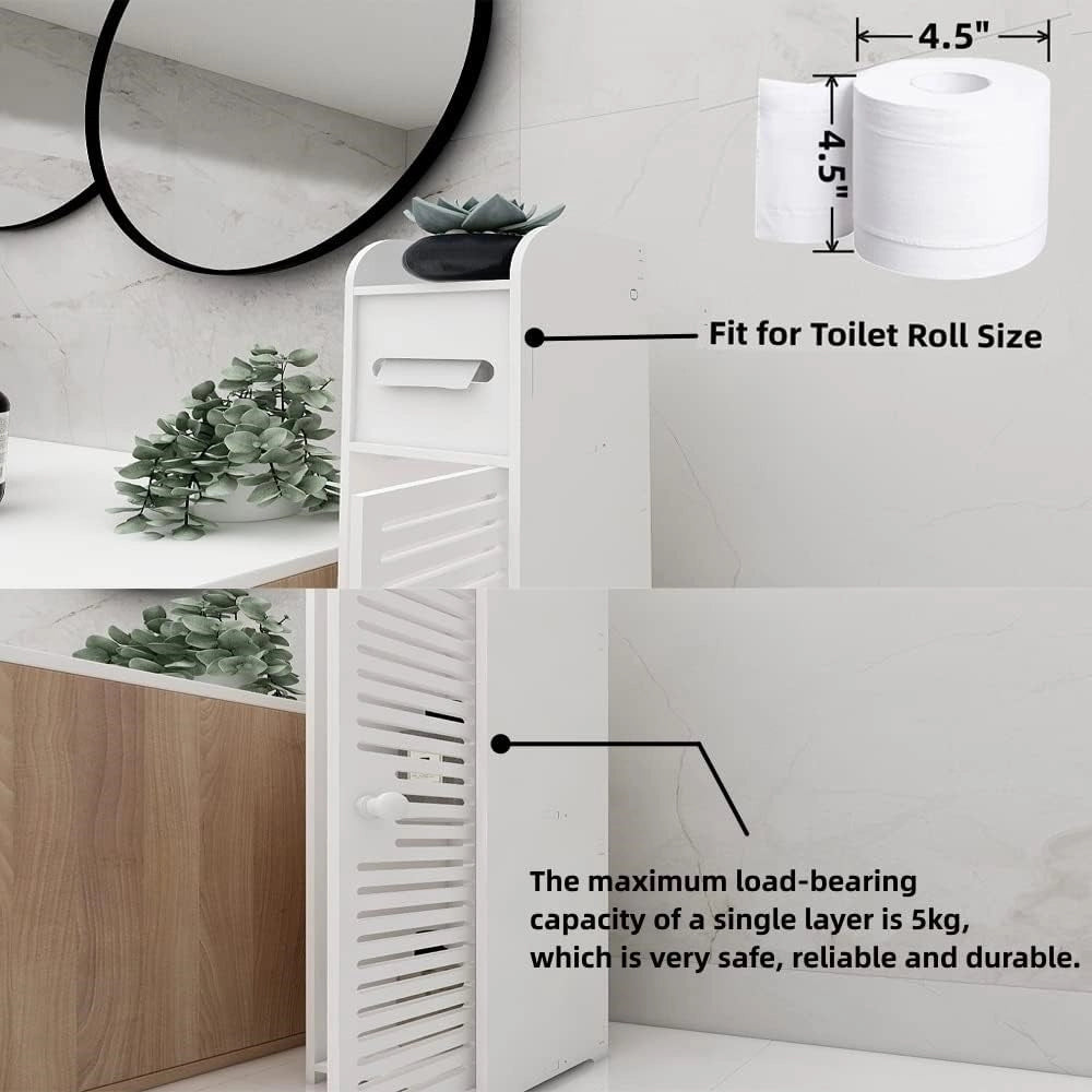 Trade Shop - Armadietto Da Bagno Porta Carta Igienica Mobile Salvaspazio Sottile Impermeabile Bianco -