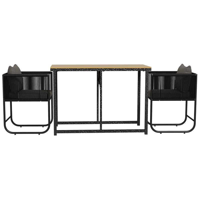 SET DA GIARDINO 3 PEZZI IN RATTAN CON 2 SEDIE 50X51.5X67 CM E TAVOLO 110X60X75 CM IN LEGNO COMPOSITO
