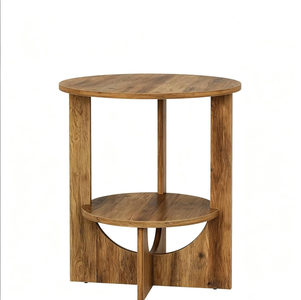 Tavolino rotondo a 2 ripiani in MDF marrone rustico 50x50x65 cm