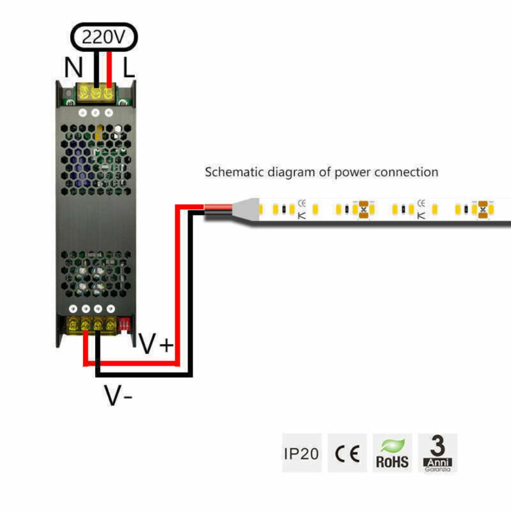 Mini Alimentatore LED Dimmerabile 24V 200W Trasformatore ultra sottile per striscia LED Driver LED - 196.5x35x25mm