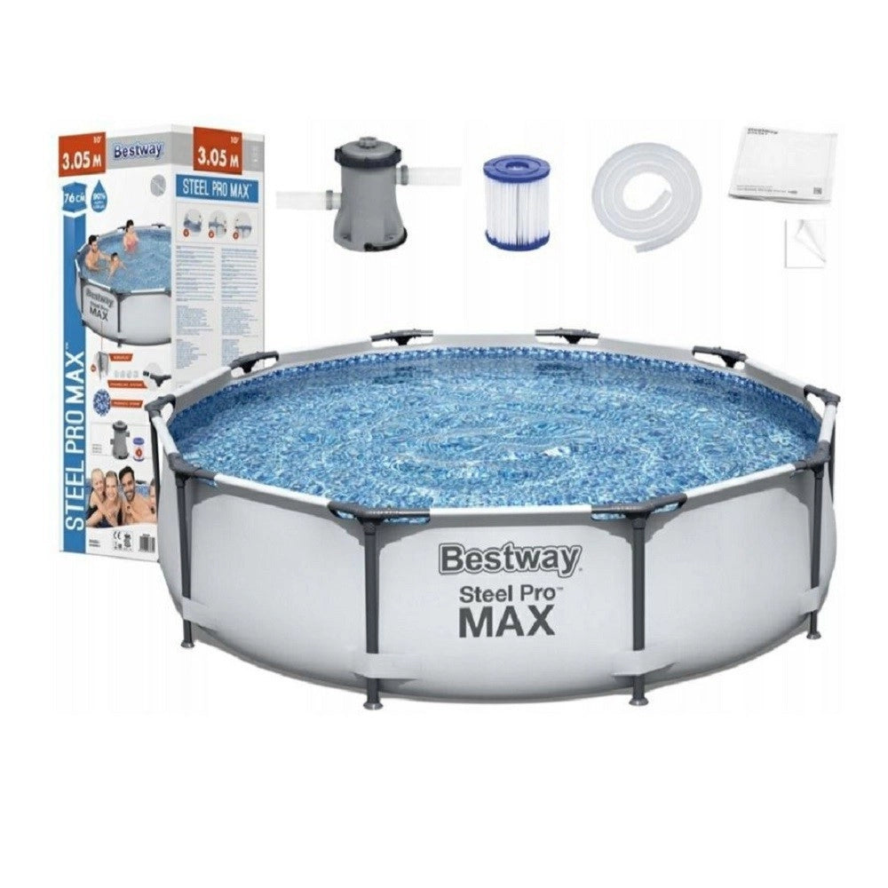 Trade Shop - Set Piscina Fuori Terra Rotonda Steel Pro Max 366x76cm 6473lt Pompa Filtro 56416 -