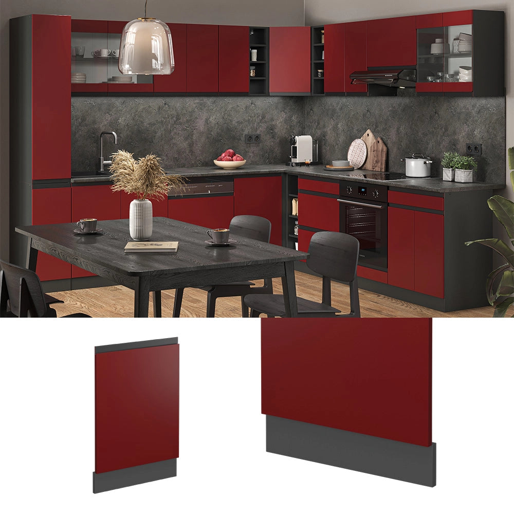 Pannello frontale della lavastoviglie R-Line Rosso/Antracite 45 cm J-Shape senza piano di lavoro Vicco