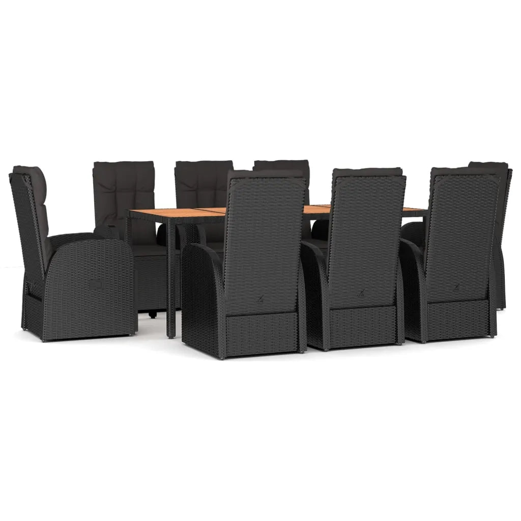 Set da Pranzo da Giardino 9 pz con Cuscini Nero in Polyrattancod mxl 124356