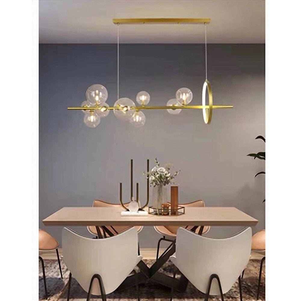 Trade Shop - Lampadario Moderno A Sospensione Oro 7 Sfere G9 Bolle In Vetro Con Cerchio 71683 -