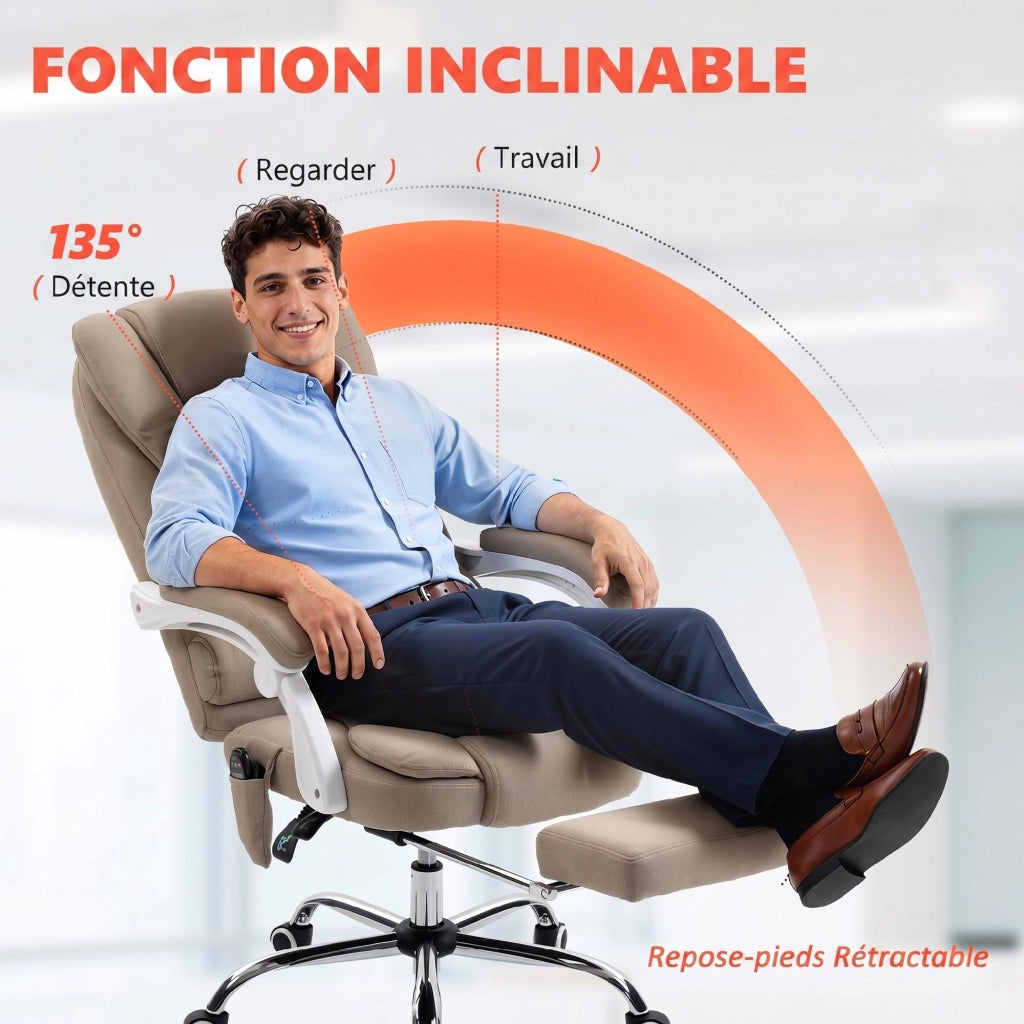 Poltrona da ufficio direzionale massaggiante riscaldata regolabile reclinabile tessuto lino beige ¨C Xylo