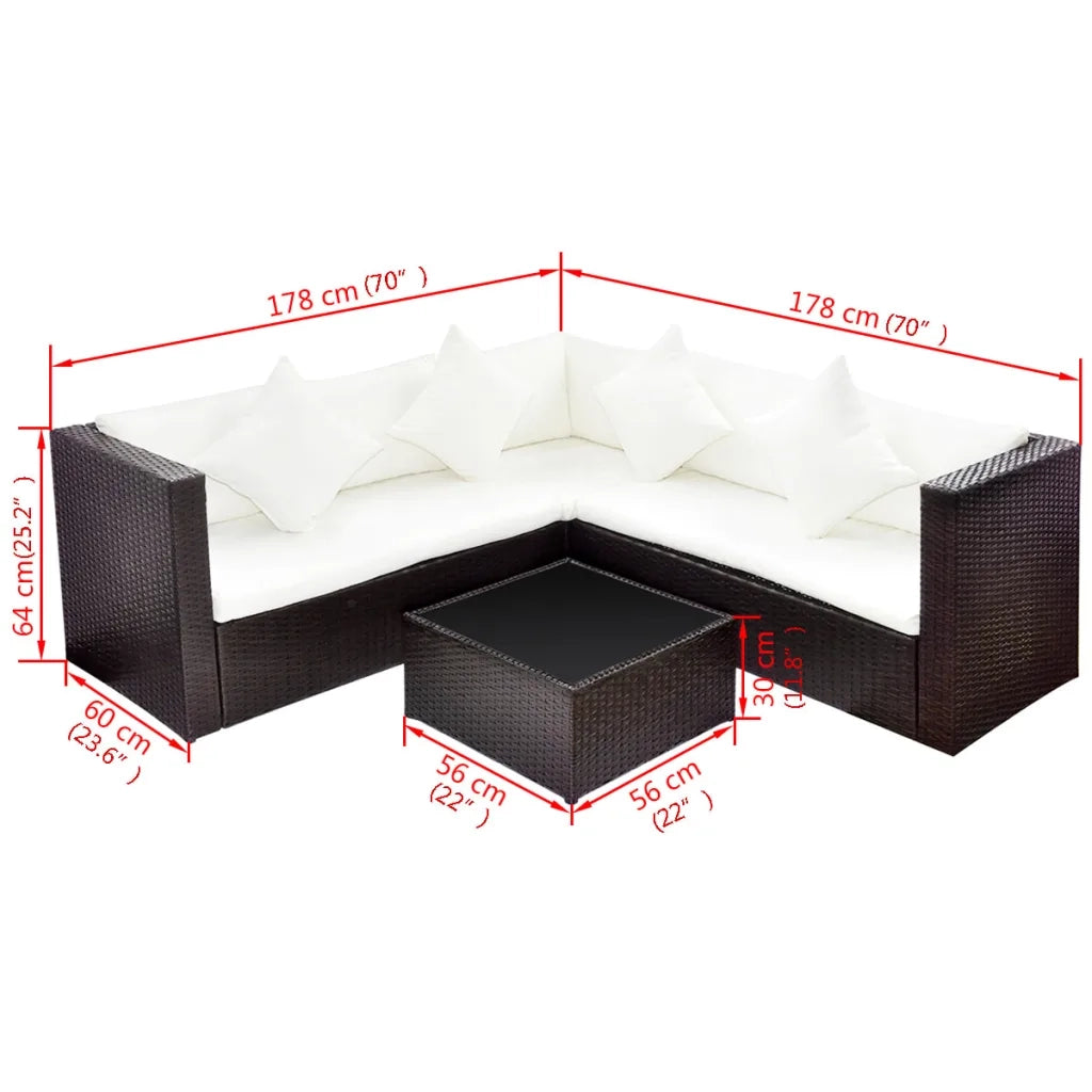 Set Divani da Giardino 4 pz con Cuscini in Polyrattan Marrone cod mxl 34899