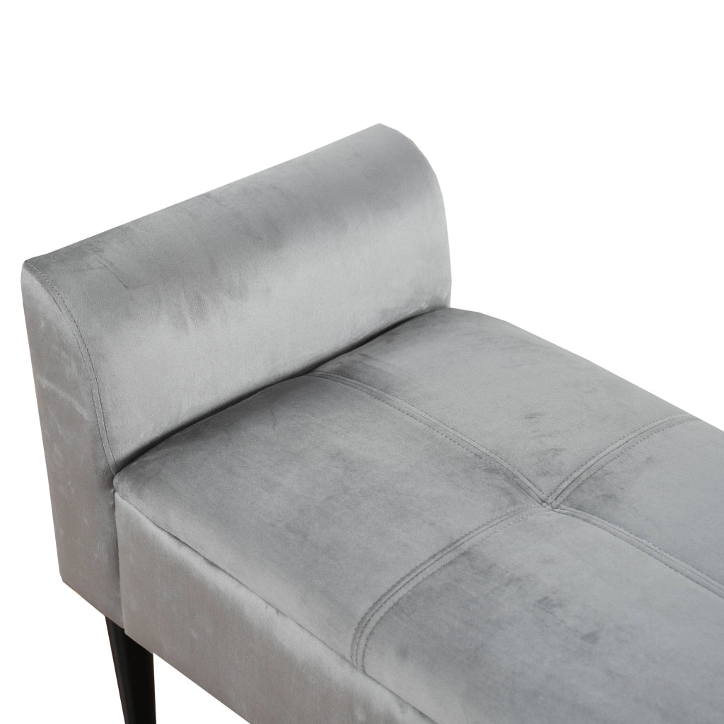 Panca imbottita 116x44x56 cm grigia in velluto e MDF, con braccioli