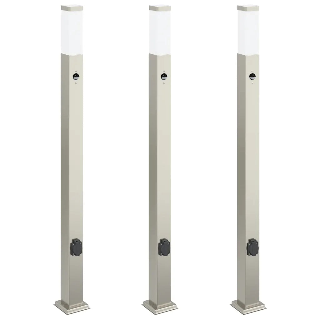 Lampioni a dissuasore con sensore e presa 3 pz 110 cm Acciaio Inox IP44 4006070