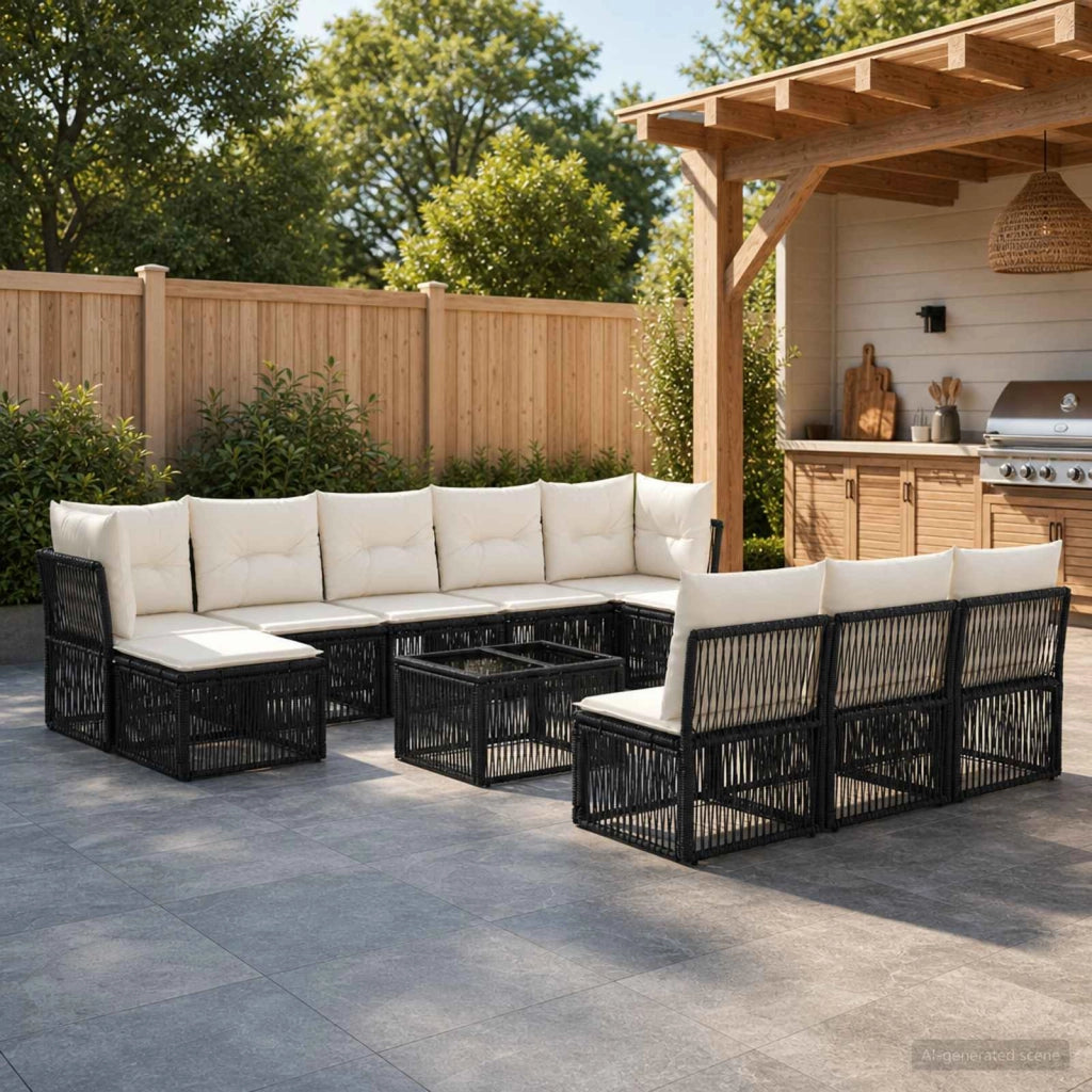 Set Divano da Giardino 11 pz Nero polyrattan 3434359