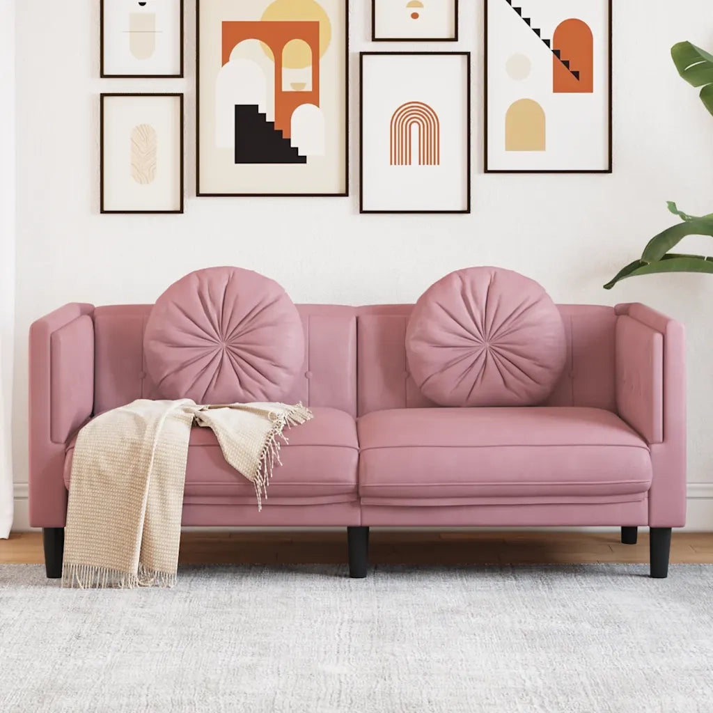 Divano a 2 Posti con Cuscini-Sofa 2 Posti con Cuscini Rosa in Velluto