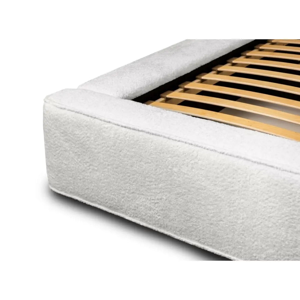 Lit coffre VELORA – Bianco alpino riccio – 180x200 cm – Tessuto velluto morbido – Rete sollevabile – Contenitore integrato