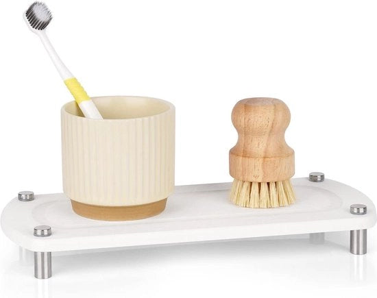 Organizzatore per Vasca da Bagno con Riser di Protezione Antiscivolo per Aria in Entrata per Moderna Cucina - Sostegno per Asciugatura Rapida per Aria ( Bianco)