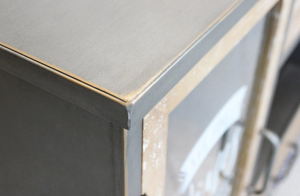 Madia Industrial con portabottiglie in Acciaio Legno cm 124x39 5x80 - GRENVILLE