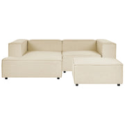 Divano ad angolo 2 posti in lino beige nero con poggiapiedi destro modulare stile moderno contemporaneo