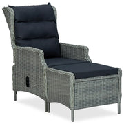 Sedia da Giardino Reclinabile con Pouf Polyrattan Grigio Chiaro cod mxl 10240