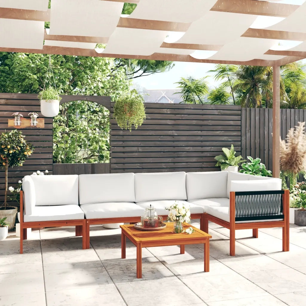 Set Divani da Giardino 6 pz con Cuscini Crema Massello Acacia cod mxl 52148