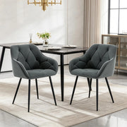 Set 2 sedie da pranzo in velluto grigio scuro con braccioli, schienale ergonomico e gambe in metallo
