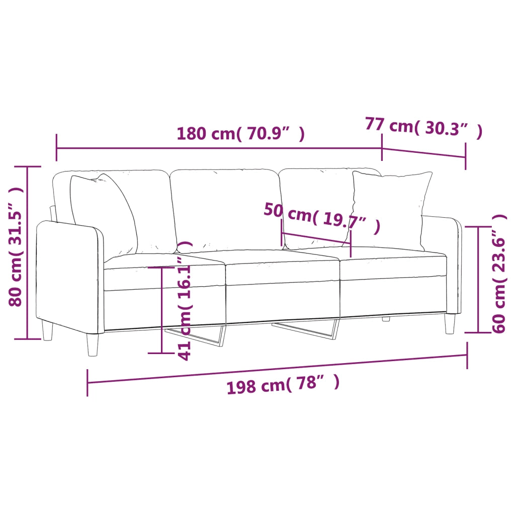 Divano a 3 Posti con Cuscini-Sofa 3 Posti con Cuscini Tortora 180 cm in Tessuto 563767