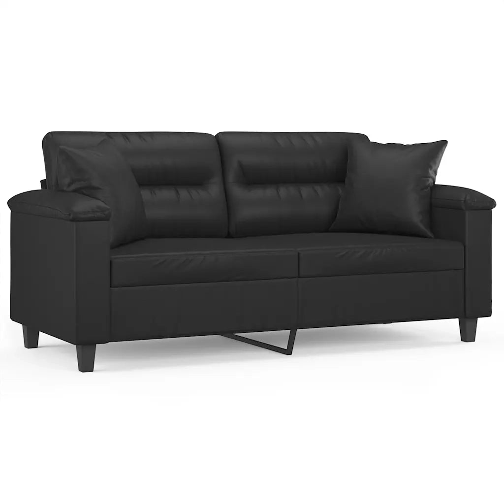 Divano | Divano da soggiorno | Sofa a 2 Posti con Cuscini Nero 140 cm in Similpelle