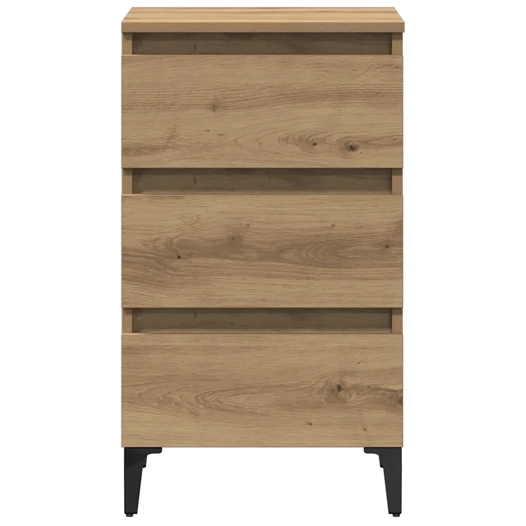Comodino con Gambe in Metallo Rovere Artigianale 40x35x69 cm