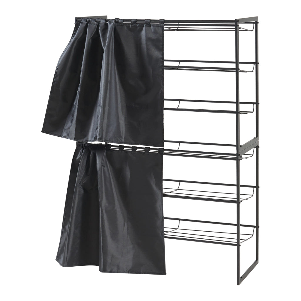 Set di 2 Scaffali Portascarpe Sel Scarpiere in Metallo con Tendine - Nero [en.casa]