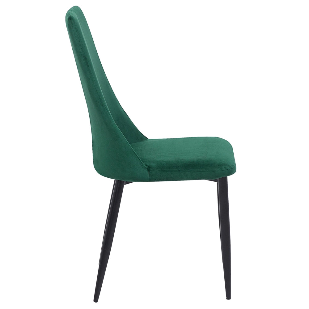 Set di 2 sedie da pranzo con sedile imbottito in velluto verde e metallo nero con schienale alto