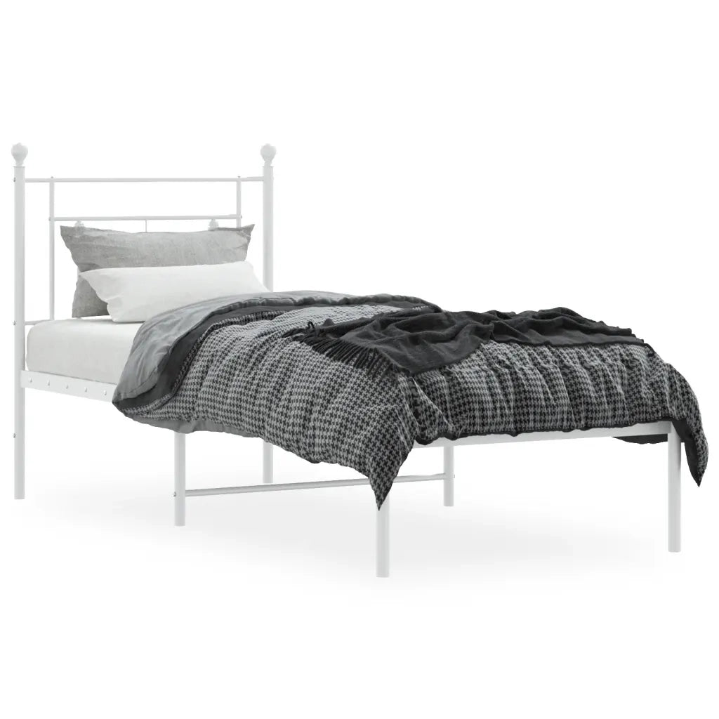 Letto singolo | Letto per adulti | Giroletto senza Materaso con Testiera Metallo Bianco 75x190 cm