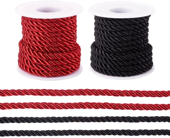 Corda in set di 2 rotoli - 5 mm - filo di poliestere - intrecciato a mano - morbido - per macramè e creazione di accessori