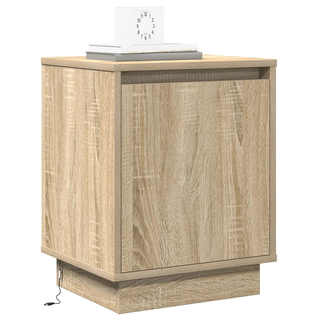 Comodino con luci LED Rovere Sonoma 39x34,5x50 cm
