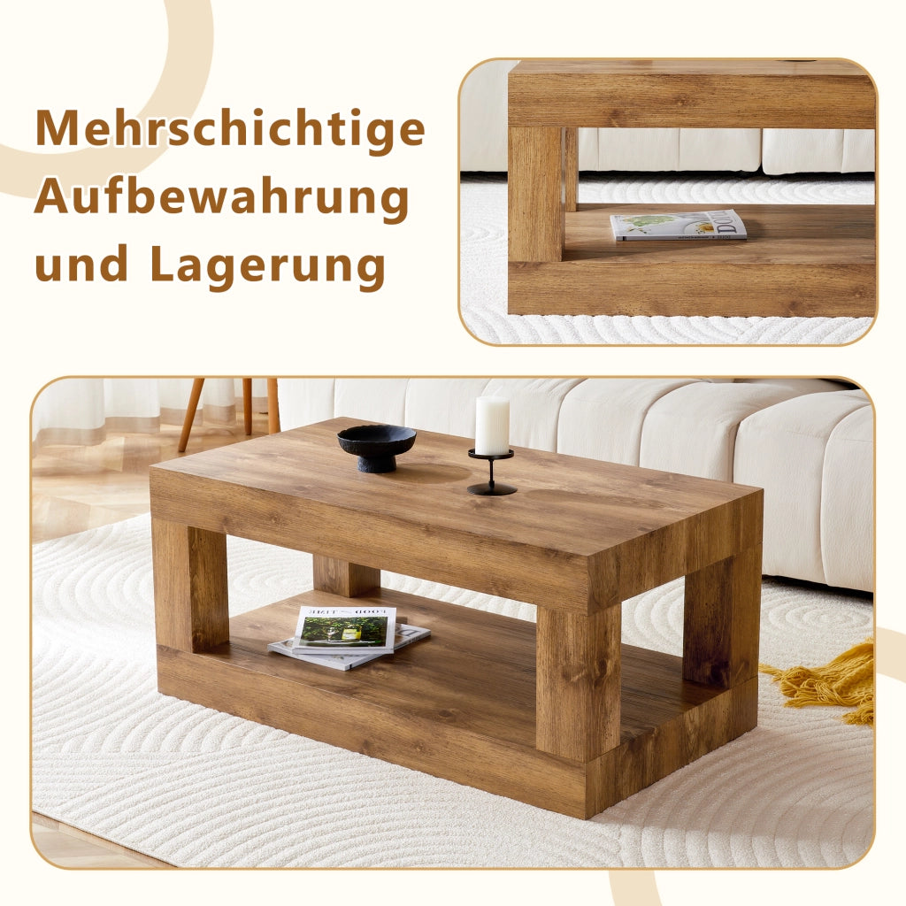 Tavolino da caffè rettangolare a 2 livelli per soggiorno in MDF 104×65.5×28 cm