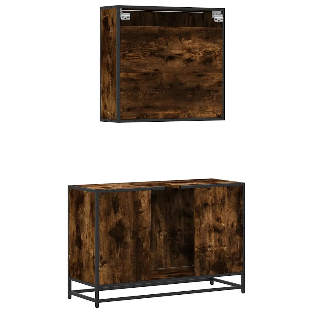 vidaXL Set Mobili da Bagno 2 pz Rovere Fumo in Legno Multistrato