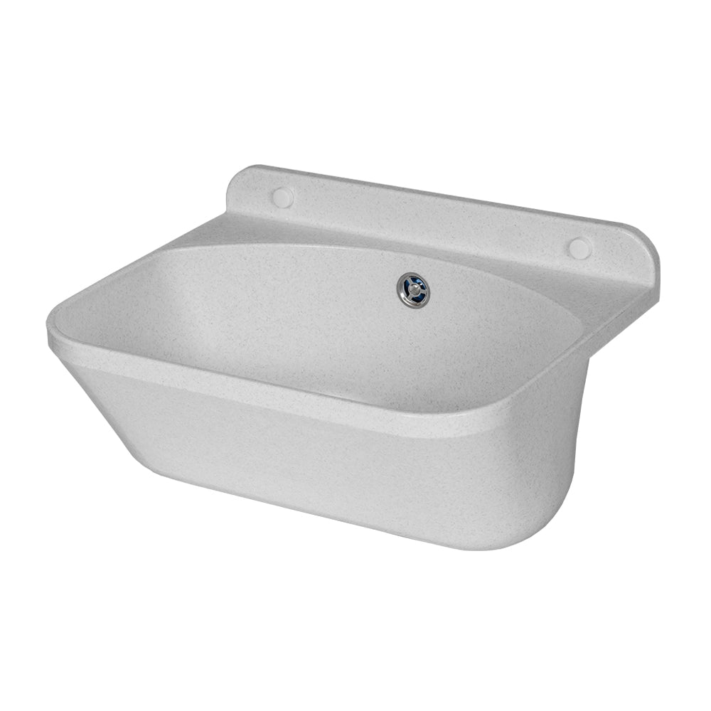 Lavatoio in resina 46x36 bianco con miscelatore a canna alta inox e scarico incluso