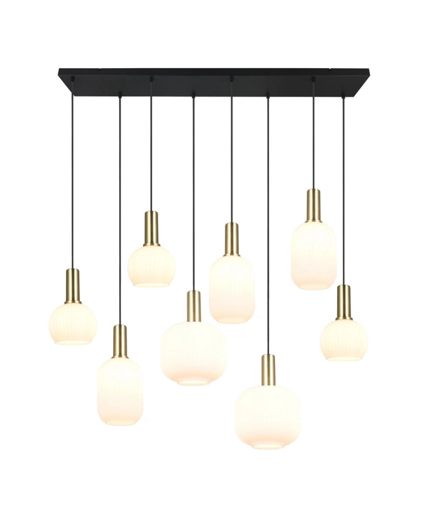 Lampadario Trio Diva nero opaco 8xE27 vetro bianco