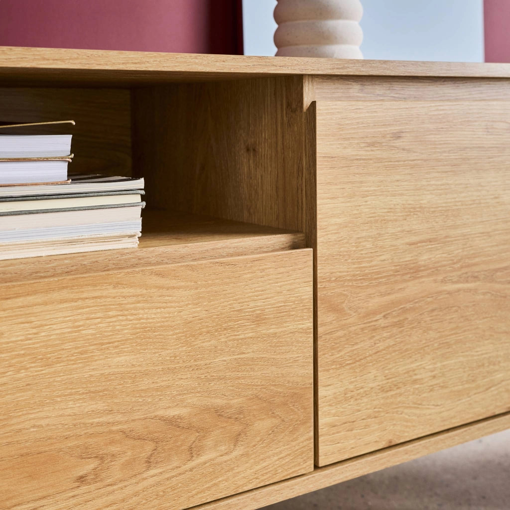 Mobile tv decorazione legno 2 ante 1 cassetto 140cm, marrone naturale