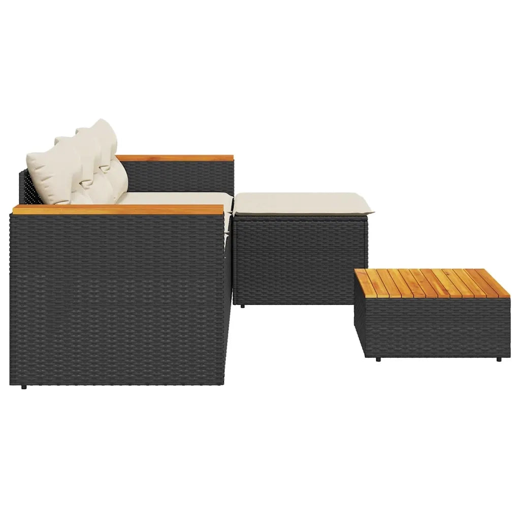 Set Divani da Giardino 3 pz con Cuscini in Polyrattan Nero 365826