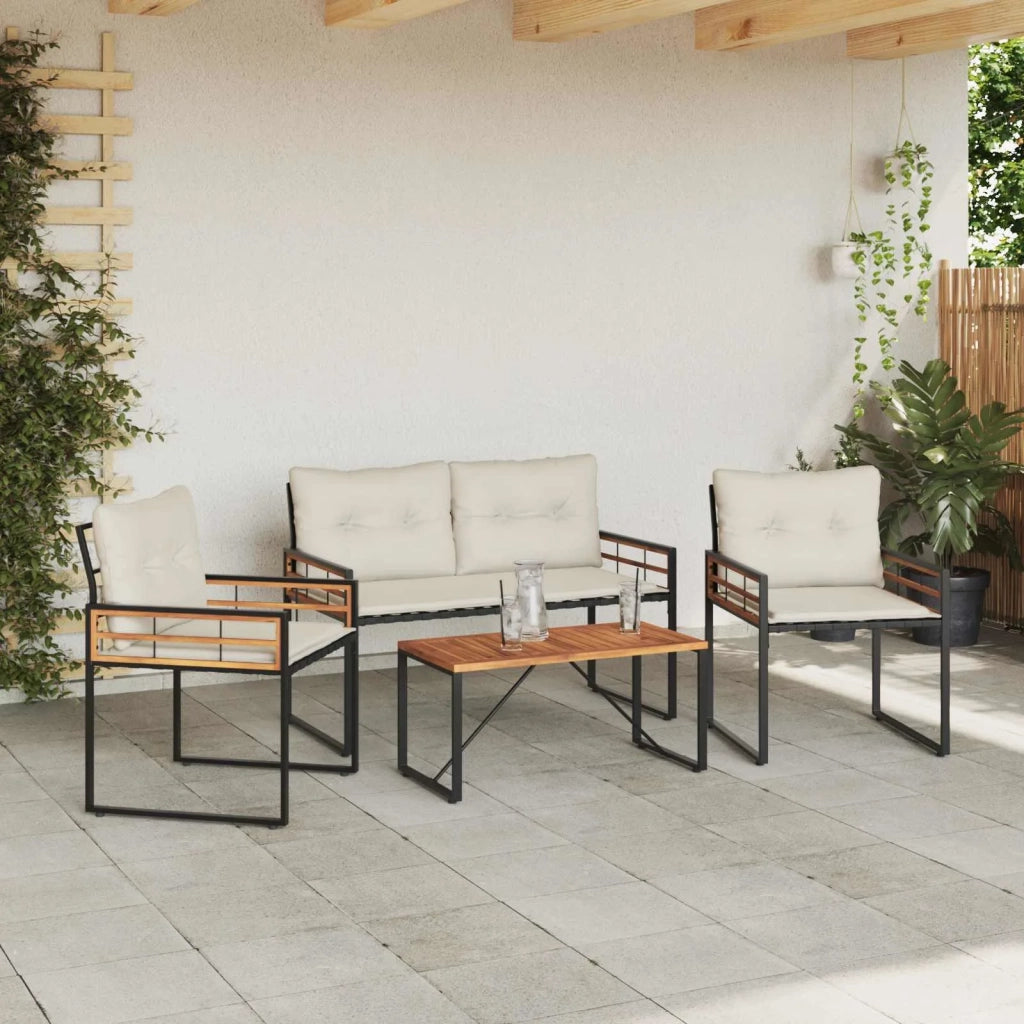 Set di Mobili da Esterno con cuscino 4 pz | Set Salotto da Giardino Crema