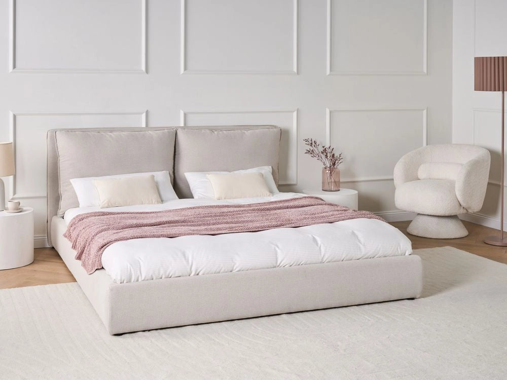 Letto matrimoniale bouclè beige con testiera imbottita 180 x 200 cm camera da letto moderna