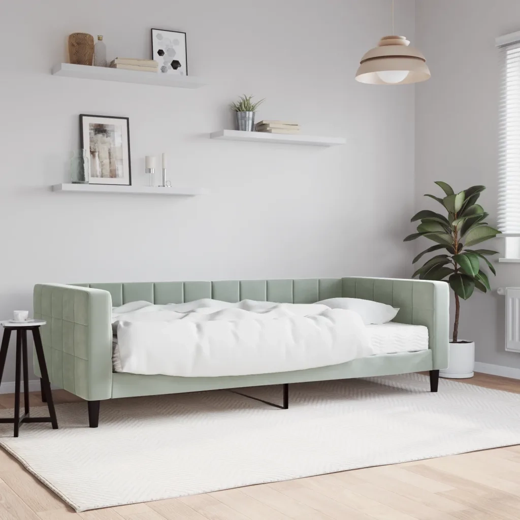 Divano Letto con Materasso Grigio Chiaro 90x200 cm in Velluto 3196667