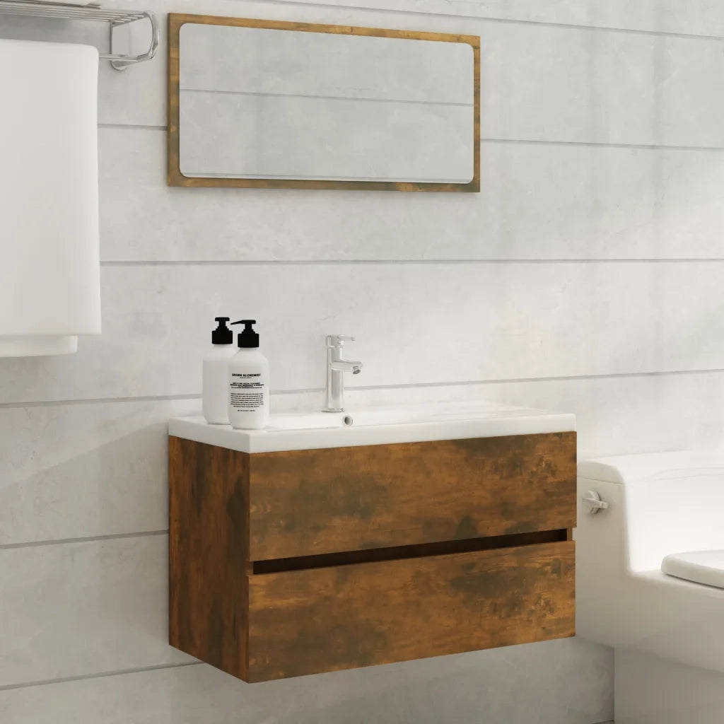 Mobile Sottolavabo-Armadietto da bagno Rovere Fumo 80x38,5x45 cm Legno Multistrato