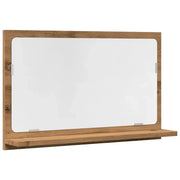 Mobiletto con specchio da bagno dal design elegante 60 x 11 x 37 cm con mensola a muro in legno di rovere ingegnerizzato finitura artigianale 02_0050788