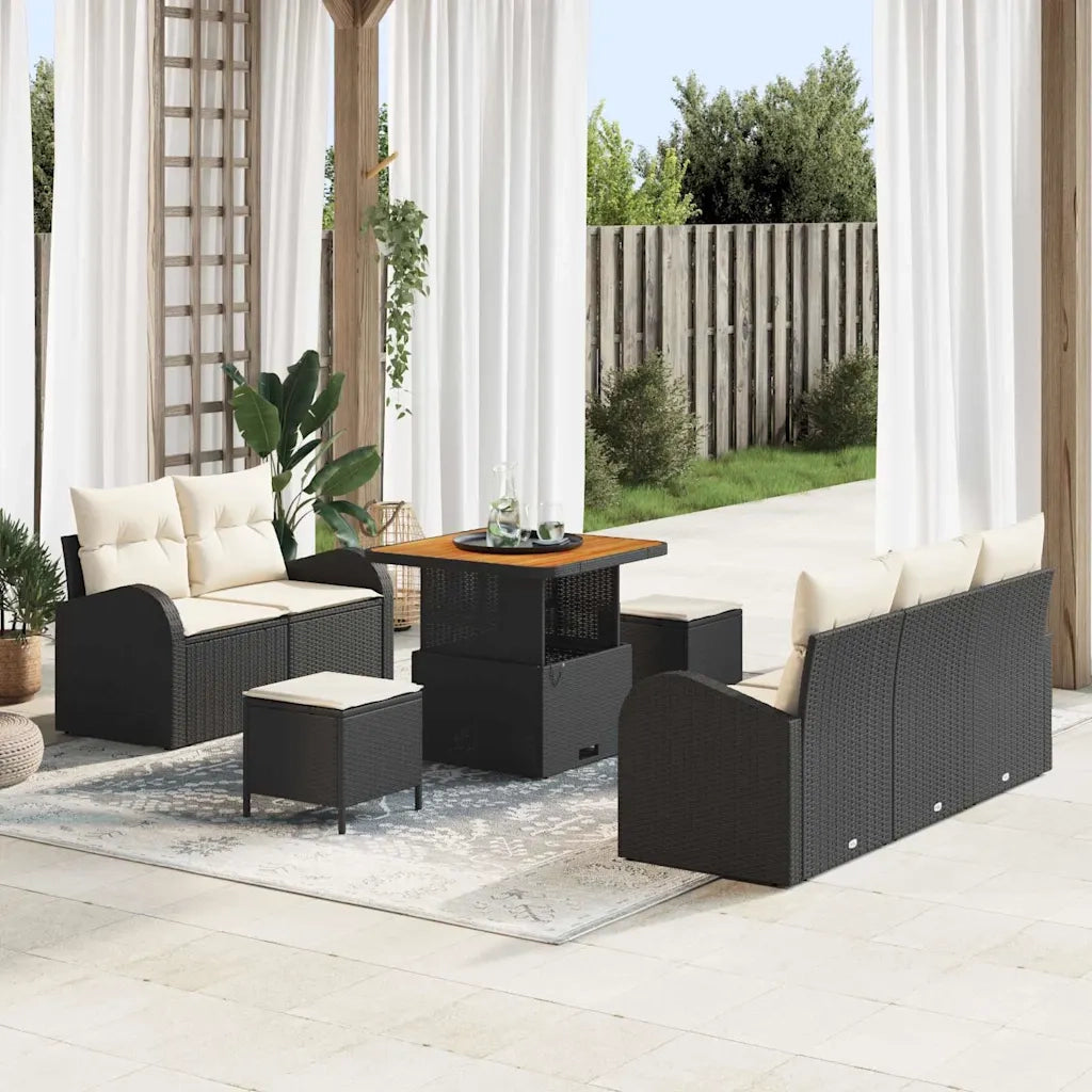 Set Divano da Giardino con cuscino 8 pcs Nero e Crema 3364285