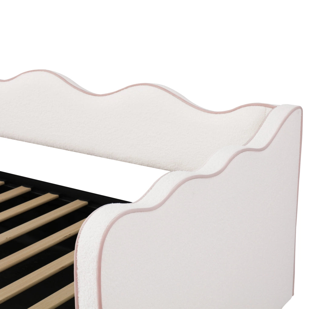 Letto 90x200 cm con contenitore idraulico; USB C; bouclé beige