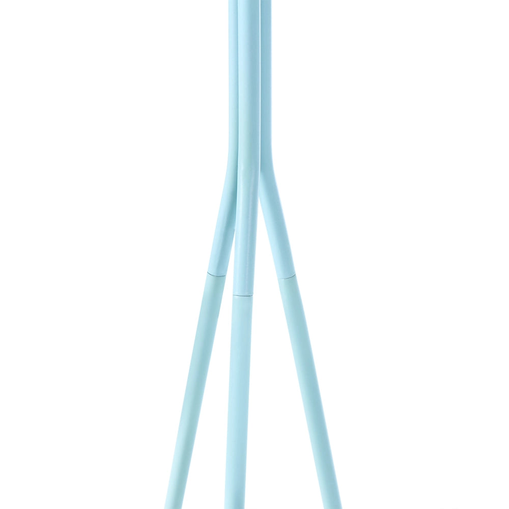 Appendiabiti in acciaio blu chiaro, 176 cm, appendiabiti da terra con dettagli in legno e 6 ganci, moderno per ingresso