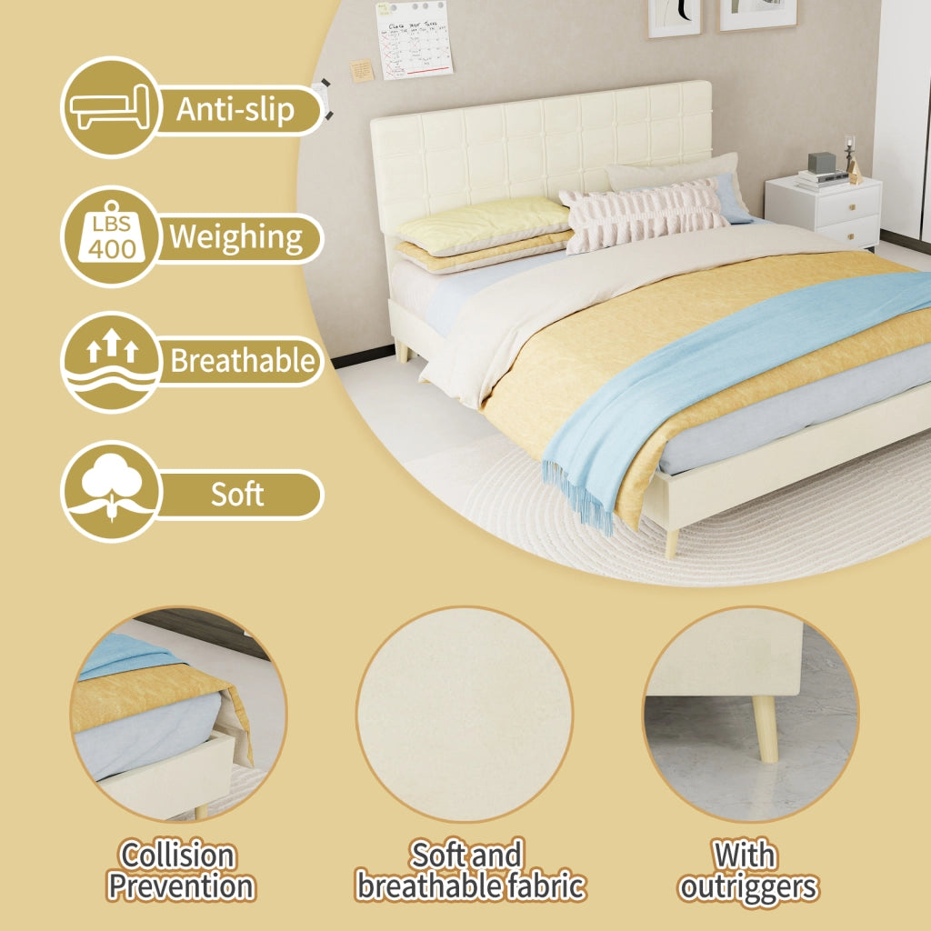 Letto matrimoniale rivestito in velluto beige dimensioni 160x200 cm