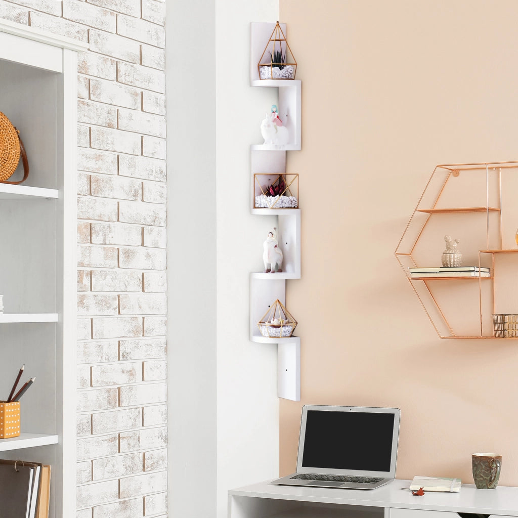 Libreria a Parete Angolare 5 Livelli Legno Bianco ¨C zephmum ¨C 120 cm