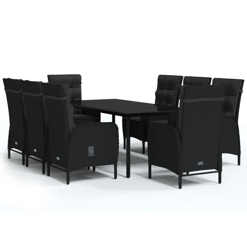 Set da Pranzo da Giardino 9 pz con Cuscini Nero 3099358