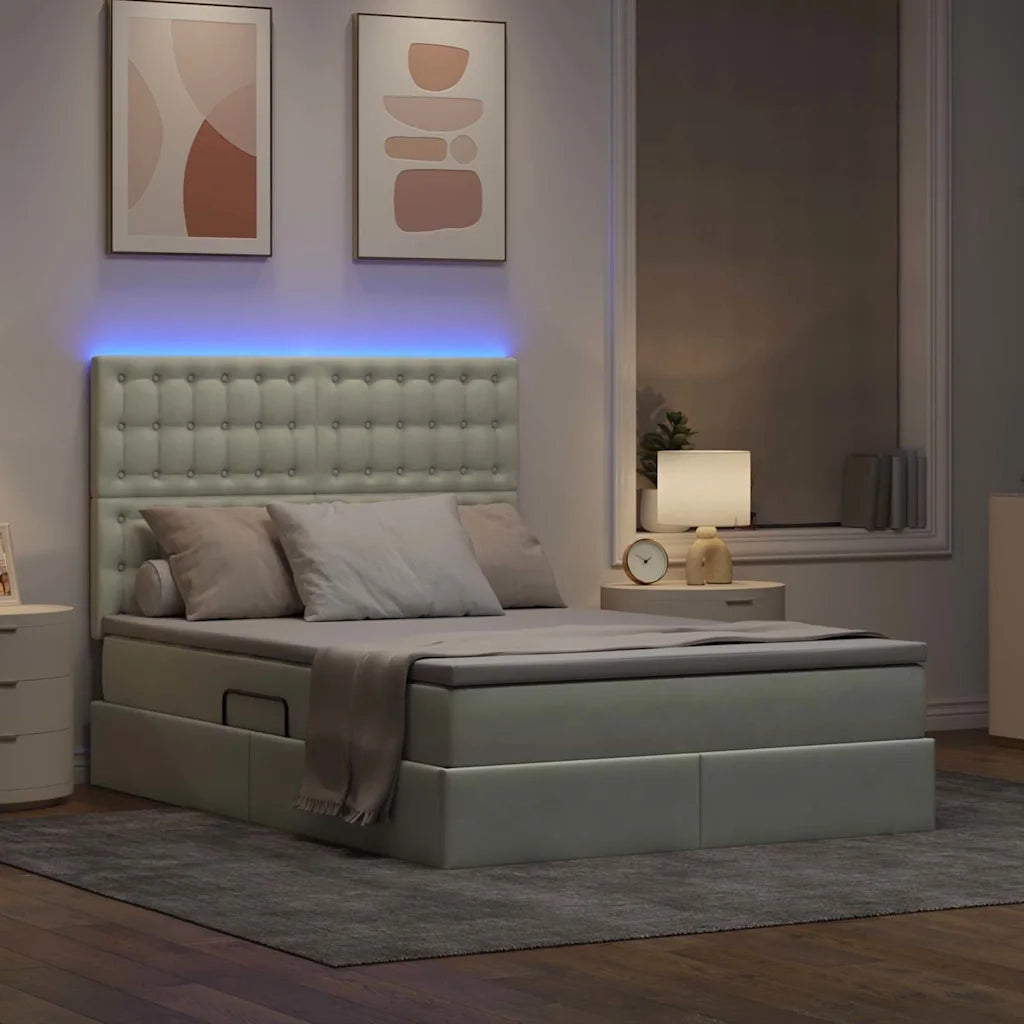 Letto con contenitore e LED Grigio chiaro 140 x 200 cm Velluto 3372789