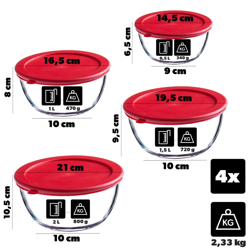 Set di 4 pirofile in vetro KADAX resistenti al forno con coperchio