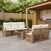 Set Divano da Giardino 6 pz Beige e Bianco Crema polyrattan 3437052